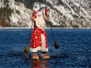 Father Frost on water skis