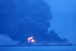 Tanker ablaze, 32 missing after collision off China