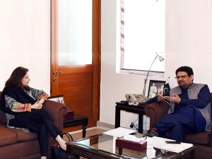 Ayesha discusses financial matters with Dr. Miftah Ismail