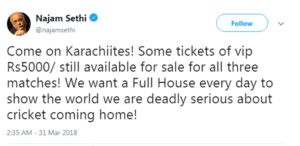 Sethi pleads to buy VIP tickets for Pakistan, West Indies series