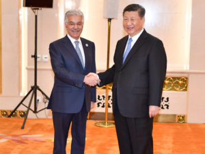 Khawaja Asif holds meeting with President Xi at Great Hall